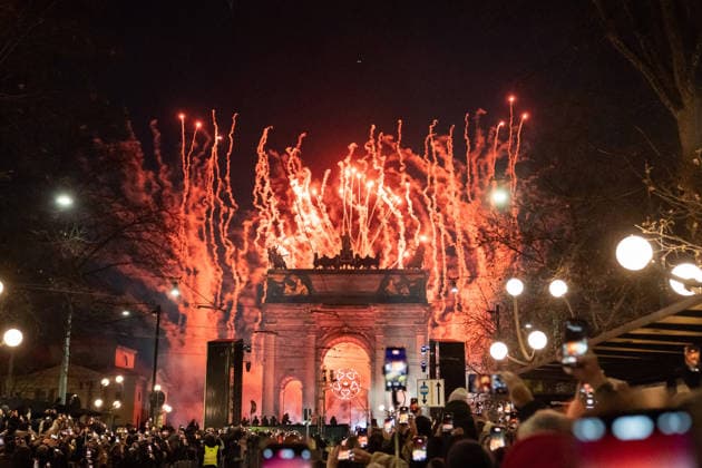 Winter Olympic Games, Olympische Spiele, Olympia, OS Milano Cortina 2026 Opening night - Final Show San Siro Stadium - Milan, Italy Winter Olympic Games Milano Cortina 2026 Lighting of the Brazier at the Arco della Pace Milan, Italy 6th February 2026 SGPItalia id 134457_006 Not Exclusive  Copyright: xMARCOxERBAx