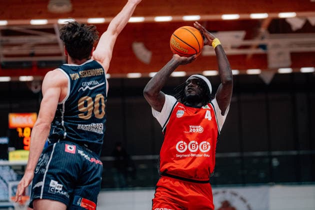 BB 2BL SBB Baskets Eisbaeren Bremerhaven DeVondre Malik SBB Baskets during the 2025 2026 season in the 2 Barmer Basketball Bundesliga Pro A on matchday 21 SBB Baskets and Eisbaeren Bremerhaven at the Wolfgang Lakenmacher Halle on February 6, 2026 in Magdeburg, Sachsen Anhalt, Germany