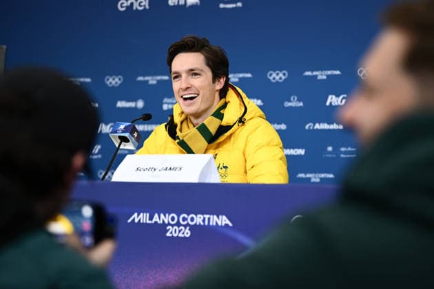 2026 WINTER Olympic Games, Olympische Spiele, Olympia, OS Australian snowboarder and five time Olympian Scotty James speaks to media during a press conference, PK, Pressekonferenz at Livigno Snow Park during the 2026 Milano Cortina Winter Olympic Games in Italy, Saturday, February 7, 2026. ( NO ARCHIVING, EDITORIAL USE ONLY LIVIGNO SONDRIO ITALY  Copyright: xDANxHIMBRECHTSx 20260207164241187592