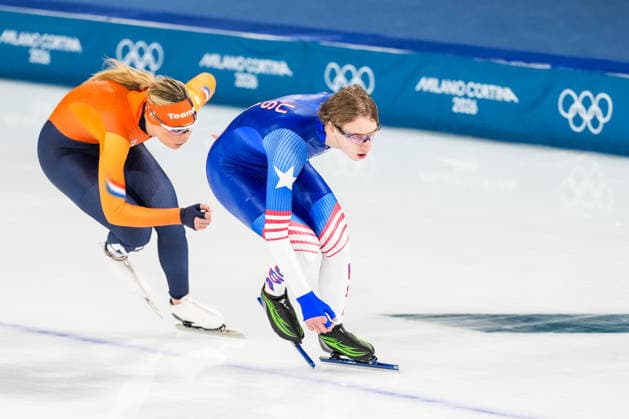 2026-02-07 - Milano Cortina 2026 Winter Olympics Training MILAN, ITALY - FEBRUARY 7: Jutta Leerdam of Netherlands, Jordan Stolz of United States of America during a training before the Milano Cortina 2026 Winter Olympics at the Milano Speed skating, Eisschnelllauf Arena on February 7, 2026 in Milan, Italy Milan Milano Speed Skating Arena Italy Content not available for redistribution in The Netherlands directly or indirectly through any third parties. Copyright: xAndrexWeeningx