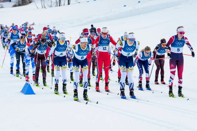 Winter Olympics in Milan Cortina 2026 Val di Fiemme, Italy 20260207. Ebba Andersson from Sweden, Frida Karlsson from Sweden, Kristin Austgulen Fosnaes from Norway, Moa Ilar from Sweden, Jessie Diggins from the USA and Teresa Stadlober from Austria during the women s cross-country 20 km Skiathlon at Lago di Tesero during the Winter Olympics in Milano Cortina 2026. Photo: Lise Aserud NTB Val di Fiemme Italy EDITORIAL USE ONLY. RESTRICTED USE FOR BETTING COMPANIES Ref:_SPOERLAXY7juZ4.jpg *** Winter Olympics in Milan Cortina 2026 Val di Fiemme, Italy 20260207 Ebba Andersson from Sweden, Frida Karlsson from Sweden, Kristin Austgulen Fosnaes from Norway, Moa Ilar from Sweden, Jessie Diggins from the USA and Teresa Stadlober from Austria during the women s cross country 20 km Skiathlon at Lago di Tesero during the Winter Olympics in Milano Cortina 2026 Photo Lise Aserud NTB Val di Fiemme Italy EDITORIAL USE ONLY RESTRICTED USE FOR BETTING COMPANIES  Copyright: xLisexAserudx xNTBx