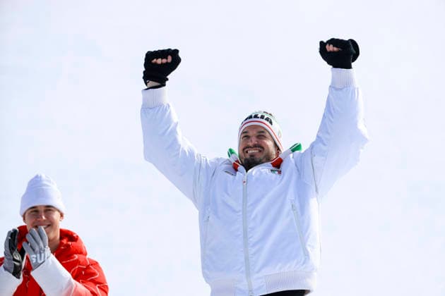 OLYMPICS - Winter Olympic Games, Olympische Spiele, Olympia, OS Milano Cortina 2026 BORMIO,ITALY,07.FEB.26 - OLYMPICS, ALPINE SKIING - Winter Olympic Games Milano Cortina 2026, downhill, men, medal ceremony. Image shows the rejoicing of Dominik Paris (ITA).  GEPAxpictures xWolfgangxGrebien