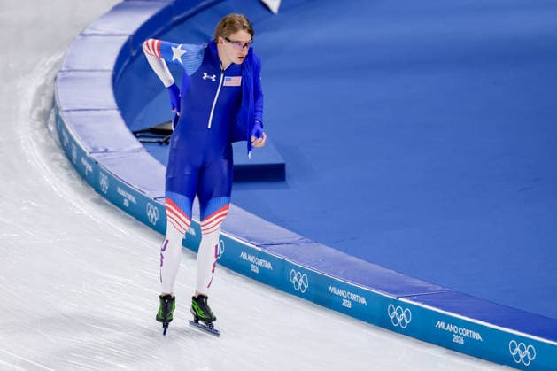 2026-02-07 Speed skating, Eisschnelllauf - Milano Cortina 2026 Winter Olympics - Day 1 MILAN, ITALY - FEBRUARY 7: Jordan Stolz of United States of America in a training session during Day 1 of Speed Skating - Milano Cortina 2026 Winter Olympics at Milano Speed Skating Stadium on February 7, 2026 in Milan, Italy. (Photo by Joris Verwijst BSR Agency) Milan Italy Content not available for redistribution in The Netherlands directly or indirectly through any third parties. Copyright: xBSRxAgencyx