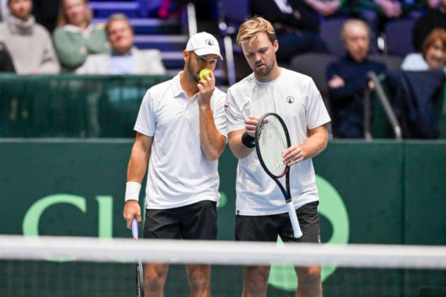 from left in the picture Tim Pütz GER Kevin Krawietz GER 07 02 2026 Tennis Davis Cup Qualifiers 2026 Germany vs Peru , Castello, Duesseldorf, Copyright: xpepphotox xHorstxMauelshagenx pep00321, pep_20260207_hm