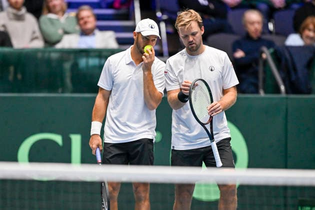 from left in the picture Tim Pütz GER Kevin Krawietz GER 07 02 2026 Tennis Davis Cup Qualifiers 2026 Germany vs Peru , Castello, Duesseldorf, Copyright: xpepphotox xHorstxMauelshagenx pep00321, pep_20260207_hm