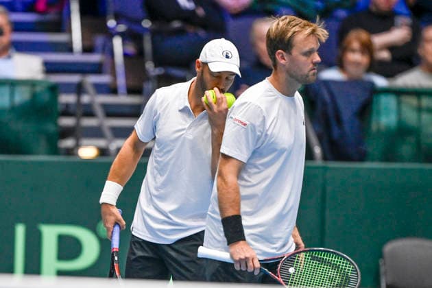 from left in the picture Tim Pütz GER Kevin Krawietz GER 07 02 2026 Tennis Davis Cup Qualifiers 2026 Germany vs Peru , Castello, Duesseldorf, Copyright: xpepphotox xHorstxMauelshagenx pep00321, pep_20260207_hm