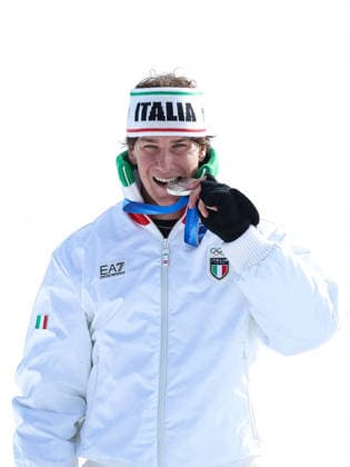 Giovanni Franzoni (ITA) shows the silver medal happiness biting the medal during the Olympic Winter games, Winterspiele,Spiele, Summer games Milano-Cortina 2026, Alpine Skiing Men s Downhill on February 07, 2026 at Stelvio Ski Centre in Bormio, Italy  Copyright: xSergioxBisi IPAxSportx xipa-agency.netx xx IPA_71064892 IPA_Agency_IPA71064892