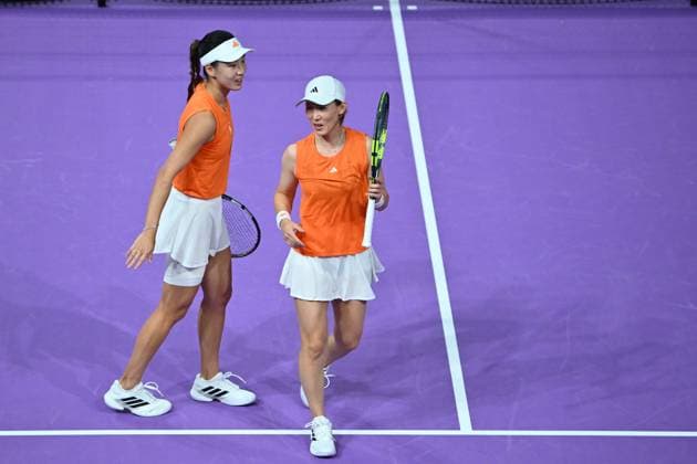 Saisai Zheng and Xinyu Wang of China play against Sara Sorribes Tormo of Spain and Kamilla Rakhimova of Uzbekistan during the Transylvania Open 2026 double final, a WTA250 Tournament, at BT Arena, in Cluj-Napoca, Romania, February 07, 2025. Transylvania Open 2026 - WTA, Tennis Damen 250 Tournament - Double FinalCluj Napoca Romania  Copyright: xAlexxNicodim Shutterstockx 16526889s