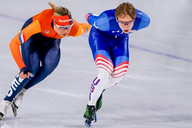 Jutta Leerdam of the Netherlands and Jordan Stolz of United States of America during a training Around the Games, Milano Cortina 2026 Winter Olympics: Day 1, Speed skating, Eisschnelllauf - Milano Cortina 2026 Winter Olympics: Day 1, Milano Speed Skating Stadium, February 7, 2026, Milan, Italy.