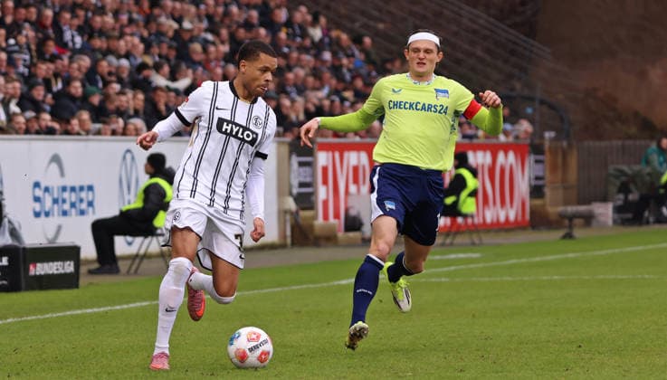 07 02 2026, Football, Men, 2 Bundesliga, Season 2025 2026, SV 07 Elversberg Hertha BSC Berlin, Jan Gyamerah SV 07 Elversberg Fabian Reese Hertha BSC Berlin Elversberg Ursapharm Arena an der Kaiserlinde Saarland Germany DEU Copyright: xFabianxKleerx