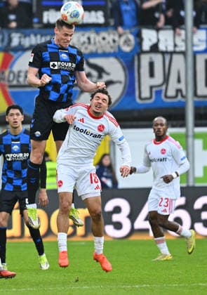 07 02 2026 Soccer Season 2025 2026 2 Soccer Bundesliga 21 Matchday SC Paderborn 07 SCP 1 FC Nürnberg FCN Club Sportfoto Zink xwoxzix DFL regulations prohibit any use of photographs as image sequences and or quasi video only for editorial use Steffen Tigges 27, SC Paderborn 07 in header duel with Rafael Lubach 18, 1 FC Nürnberg FCN