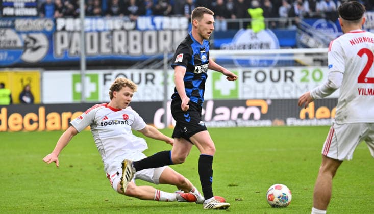 07 02 2026 Soccer Season 2025 2026 2 Soccer Bundesliga 21 Matchday SC Paderborn 07 SCP 1 FC Nürnberg FCN Club Sportfoto Zink xwoxzix DFL regulations prohibit any use of photographs as image sequences and or quasi video only for editorial use Piet Scobel 39, 1 FC Nürnberg FCN Tjark Scheller 25, SC Paderborn 07