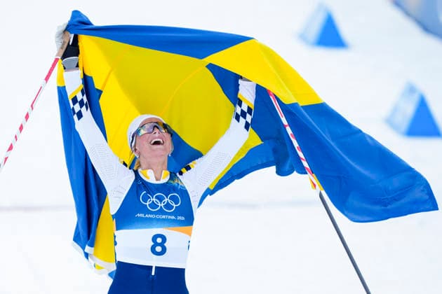 Winter Olympics in Milan Cortina 2026 Val di Fiemme, Italy 20260207. Frida Karlsson from Sweden celebrates winning gold during the women s cross-country 20 km Skiathlon at Lago di Tesero during the Milan Cortina 2026 Winter Olympics. Photo: Lise Aserud NTB Val di Fiemme Italy EDITORIAL USE ONLY. RESTRICTED USE FOR BETTING COMPANIES Ref:_SPOrQz8QlwnFDM.jpg *** Winter Olympics in Milan Cortina 2026 Val di Fiemme, Italy 20260207 Frida Karlsson from Sweden celebrates winning gold during the women s cross country 20 km Skiathlon at Lago di Tesero during the Milan Cortina 2026 Winter Olympics Photo Lise Aserud NTB Val di Fiemme Italy EDITORIAL USE ONLY RESTRICTED USE FOR BETTING COMPANIES  Copyright: xLisexAserudx xNTBx