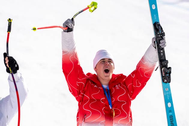 Winter Olympics Milan Corina 2026 Olympics 2026 Bormio, Italy 20260207. Franjo von Allmen from Switzerland on the podium after winning Olympic gold in the men s alpine downhill at the Winter Olympics in Milan Cortina 2026. Photo: Cornelius Poppe NTB Bormio Italy EDITORIAL USE ONLY. RESTRICTED USE FOR BETTING COMPANIES Ref:_SPORTCx2n2Poto.jpg *** Winter Olympics Milan Corina 2026 Olympics 2026 Bormio, Italy 20260207 Franjo von Allmen from Switzerland on the podium after winning Olympic gold in the men s alpine downhill at the Winter Olympics in Milan Cortina 2026 Photo Cornelius Poppe NTB Bormio Italy EDITORIAL USE ONLY RESTRICTED USE FOR BETTING COMPANIES  Copyright: xCorneliusxPoppex xNTBx