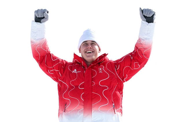 Franjo von Allmen (SUI) happiness after winning the gold medal during the Olympic Winter games, Winterspiele,Spiele, Summer games Milano-Cortina 2026, Alpine Skiing Men s Downhill on February 07, 2026 at Stelvio Ski Centre in Bormio, Italy  Copyright: xSergioxBisi IPAxSportx xipa-agency.netx xx IPA_71065053 IPA_Agency_IPA71065053