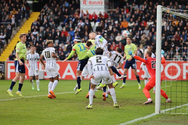 07 02 2025, Football, Men, 2 Bundesliga, Season 2025 2026, SV 07 Elversberg Hertha BSC Berlin, Header to 0 1, Goalscorer Pascal Klemens Hertha BSC Berlin Elversberg Ursapharm Arena an der Kaiserlinde Saarland Germany DEU Copyright: xFabianxKleerx