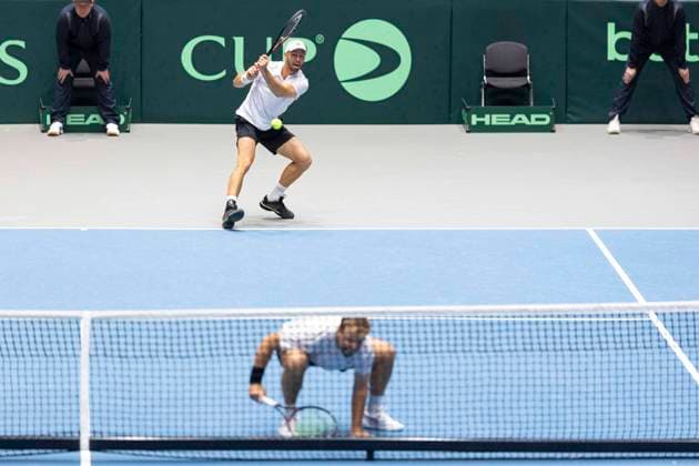 Davis Cup Germany Peru, 07 02 2026 Doubles Krawietz and Puetz GER vs Buse and Huertas del Pino PER during the Davis Cup Davis Cup Germany Peru at CASTELLO on February 7, 2026 in Duesseldorf, Germany Copyright: xBEAUTIFULxSPORTS KennyxBeelex