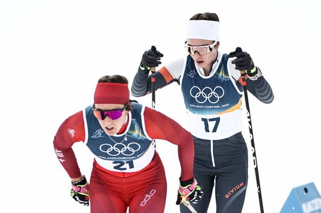 ITALY, TRENTINO-SOUTH TYROL - FEBRUARY 7, 2026: Anja Weber (front) of Switzerland, and Dariya Nepryaeva of Russia compete in a women s 10km + 10km skiathlon race during the 2026 Winter Olympic Games, Olympische Spiele, Olympia, OS at the Tesero Cross-Country Skiing Stadium 2026 Winter Olympics: Cross-Country Skiing  - ZUMAt113 20260207_zaa_t113_170 Copyright: xMikhailxTereshchenkox