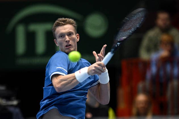 February 7, 2026, Jihlava, Czech Republic: JIRI LEHECKA of Czech Republic in action during the 2026 Davis Cup Qualifiers between the Czech Republic and Sweden in Jihlava, Czech Republic. Jihlava Czech Republic - ZUMAr156 20260207_aap_r156_005 Copyright: xSlavekxRutax