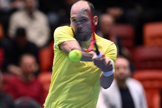 February 7, 2026, Jihlava, Czech Republic: DRAGOS NICOLAE MADARAS of Sweden in action during the 2026 Davis Cup Qualifiers between the Czech Republic and Sweden in Jihlava, Czech Republic. Jihlava Czech Republic - ZUMAr156 20260207_aap_r156_007 Copyright: xSlavekxRutax