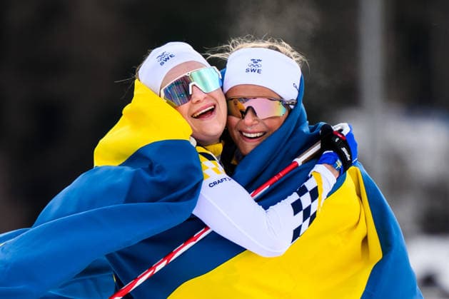 260207 Ebba Andersson of Sweden and Frida Karlsson of Sweden celebrate after the women s 20 km cross-country skiing skiathlon during day 1 of the 2026 Winter Olympics on February 7, 2026 in Val di Fiemme. Photo: Maxim Thore BILDBYRAN kod MT MT0961 skidor cross-country skiing langrenn Olympic Games, Olympische Spiele, Olympia, OS olympics winter olympics os ol olympiska spel vinter-os olympiske leker milano cortina 2026 milan cortina 2026 milano cortina 2026 olympic games milano cortina 2026 winter olympic games milano cortina-os milano cortina-ol vinter-ol 1 bbeng skiathlon dam os-guld guld jubel medalj silver *** 260207 Ebba Andersson of Sweden and Frida Karlsson of Sweden celebrate after the women s 20 km cross country skiing skiathlon during day 1 of the 2026 Winter Olympics on February 7, 2026 in Val di Fiemme Photo Maxim Thore BILDBYRAN kod MT MT0961 skidor cross country skiing langrenn olympic games olympics winter olympics os ol olympiska spel vinter os olympiske leker milano cortina 2026 milan cortina 2026 milano cortina 2026 olympic games milano cortina 2026 winter olympic games milano cortina os milano cortina ol vinter ol 1 bbeng skiathlon dam os guld guld jubel medalj silver  Copyright: MAXIMxTHORE BB260207MT079