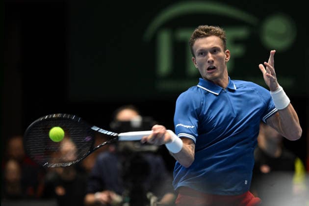 February 7, 2026, Jihlava, Czech Republic: JIRI LEHECKA of Czech Republic in action during the 2026 Davis Cup Qualifiers between the Czech Republic and Sweden in Jihlava, Czech Republic. Jihlava Czech Republic - ZUMAr156 20260207_aap_r156_012 Copyright: xSlavekxRutax