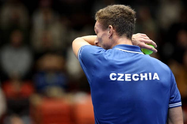 Czech Jiri Lehecka in action during the qualification duel of tennis Davis Cup: Czechia vs Sweden in Jihlava, Czech Republic, February 7, 2026. (CTKxPhoto LiborxPlihal) CTKPhotoP2026020703792  CTKPhotoP2026020703792