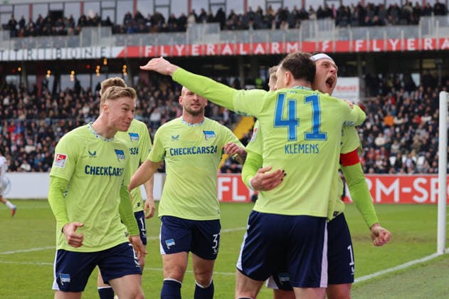 07 02 2025, Soccer, Men, 2 Bundesliga, Season 2025 2026, SV 07 Elversberg Hertha BSC Berlin, Goalscorer Pascal Klemens Hertha BSC Berlin Elversberg Ursapharm Arena an der Kaiserlinde Saarland Germany DEU Copyright: xFabianxKleerx