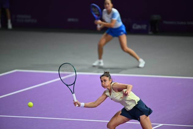 Sara Sorribes Tormo of Spain and Kamilla Rakhimova of Uzbekistan play against Saisai Zheng and Xinyu Wang of China during the Transylvania Open 2026 double final, a WTA250 Tournament, at BT Arena, in Cluj-Napoca, Romania, February 07, 2025. Transylvania Open 2026 - WTA, Tennis Damen 250 Tournament - Double FinalCluj Napoca Romania  Copyright: xAlexxNicodim Shutterstockx 16526889cs