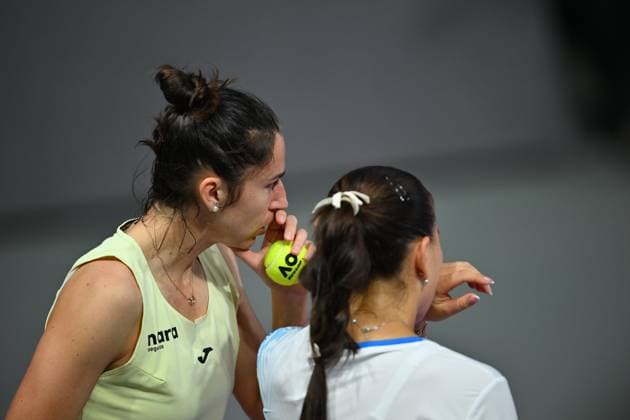 Sara Sorribes Tormo of Spain and Kamilla Rakhimova of Uzbekistan play against Saisai Zheng and Xinyu Wang of China during the Transylvania Open 2026 double final, a WTA250 Tournament, at BT Arena, in Cluj-Napoca, Romania, February 07, 2025. Transylvania Open 2026 - WTA, Tennis Damen 250 Tournament - Double FinalCluj Napoca Romania  Copyright: xAlexxNicodim Shutterstockx 16526889cu