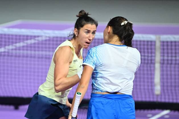 Sara Sorribes Tormo of Spain and Kamilla Rakhimova of Uzbekistan play against Saisai Zheng and Xinyu Wang of China during the Transylvania Open 2026 double final, a WTA250 Tournament, at BT Arena, in Cluj-Napoca, Romania, February 07, 2025. Transylvania Open 2026 - WTA, Tennis Damen 250 Tournament - Double FinalCluj Napoca Romania  Copyright: xAlexxNicodim Shutterstockx 16526889db