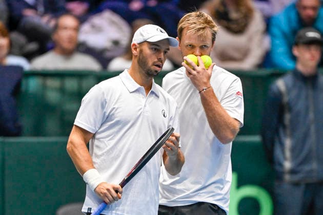 from left in the picture Tim Pütz GER Kevin Krawietz GER 07 02 2026 Tennis Davis Cup Qualifiers 2026 Germany vs Peru , Castello, Duesseldorf, Copyright: xpepphotox xHorstxMauelshagenx pep00321, pep_20260207_hm