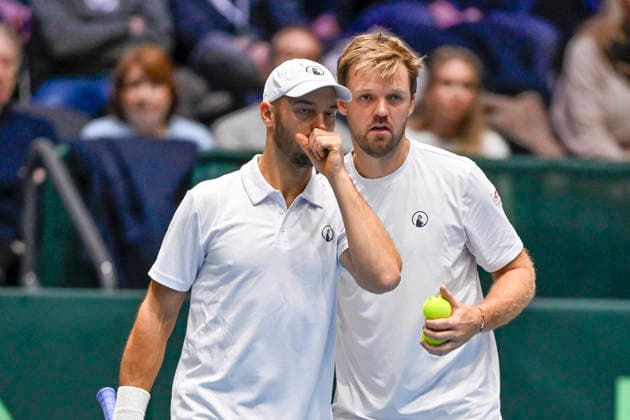 from left in the picture Tim Pütz GER Kevin Krawietz GER 07 02 2026 Tennis Davis Cup Qualifiers 2026 Germany vs Peru , Castello, Duesseldorf, Copyright: xpepphotox xHorstxMauelshagenx pep00321, pep_20260207_hm