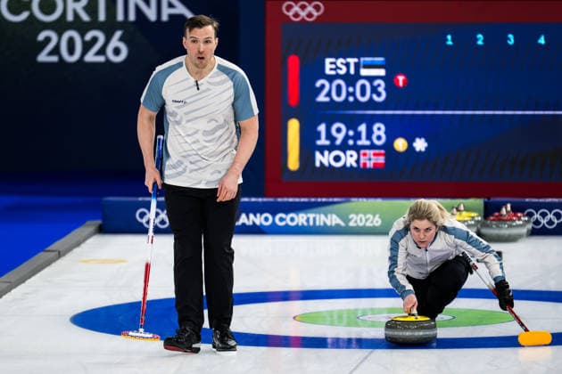 260207 Kristin Skaslien and Magnus Nedregotten of Norway competes in a round robin mixed doubles curling match against Estonia during day 1 of the 2026 Winter Olympics on February 7, 2026 in Cortina. Photo: Jon Olav Nesvold BILDBYRAN COP 217 JE0110 curling Olympic Games, Olympische Spiele, Olympia, OS olympics winter olympics os ol olympiska spel vinter-os olympiske leker milano cortina 2026 milan cortina 2026 milano cortina 2026 olympic games milano cortina 2026 winter olympic games milano cortina-os milano cortina-ol vinter-ol 1 bbeng norge *** 260207 Kristin Skaslien and Magnus Nedregotten of Norway competes in a round robin mixed doubles curling match against Estonia during day 1 of the 2026 Winter Olympics on February 7, 2026 in Cortina Photo Jon Olav Nesvold BILDBYRAN COP 217 JE0110 curling olympic games olympics winter olympics os ol olympiska spel vinter os olympiske leker milano cortina 2026 milan cortina 2026 milano cortina 2026 olympic games milano cortina 2026 winter olympic games milano cortina os milano cortina ol vinter ol 1 bbeng norge  Copyright: JONxOLAVxNESVOLD BB260207JE041
