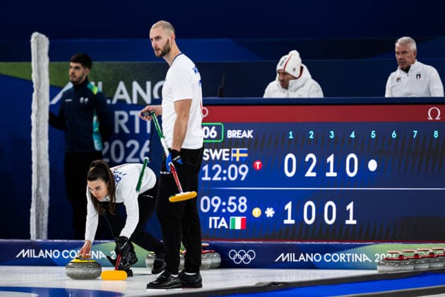 260207 Stefania Constantini and Amos Mosaner of Italy competes in a round robin mixed doubles curling match against Sweden during day 1 of the 2026 Winter Olympics on February 7, 2026 in Cortina. Photo: Jon Olav Nesvold BILDBYRAN COP 217 JE0110 curling Olympic Games, Olympische Spiele, Olympia, OS olympics winter olympics os ol olympiska spel vinter-os olympiske leker milano cortina 2026 milan cortina 2026 milano cortina 2026 olympic games milano cortina 2026 winter olympic games milano cortina-os milano cortina-ol vinter-ol 1 bbeng *** 260207 Stefania Constantini and Amos Mosaner of Italy competes in a round robin mixed doubles curling match against Sweden during day 1 of the 2026 Winter Olympics on February 7, 2026 in Cortina Photo Jon Olav Nesvold BILDBYRAN COP 217 JE0110 curling olympic games olympics winter olympics os ol olympiska spel vinter os olympiske leker milano cortina 2026 milan cortina 2026 milano cortina 2026 olympic games milano cortina 2026 winter olympic games milano cortina os milano cortina ol vinter ol 1 bbeng  Copyright: JONxOLAVxNESVOLD BB260207JE046
