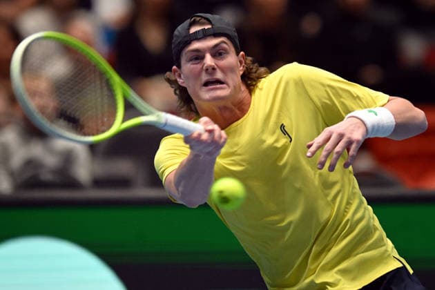 February 7, 2026, Jihlava, Czech Republic: OLLE WALLIIN of Sweden in action during the 2026 Davis Cup Qualifiers between the Czech Republic and Sweden in Jihlava, Czech Republic. Jihlava Czech Republic - ZUMAr156 20260207_aap_r156_024 Copyright: xSlavekxRutax