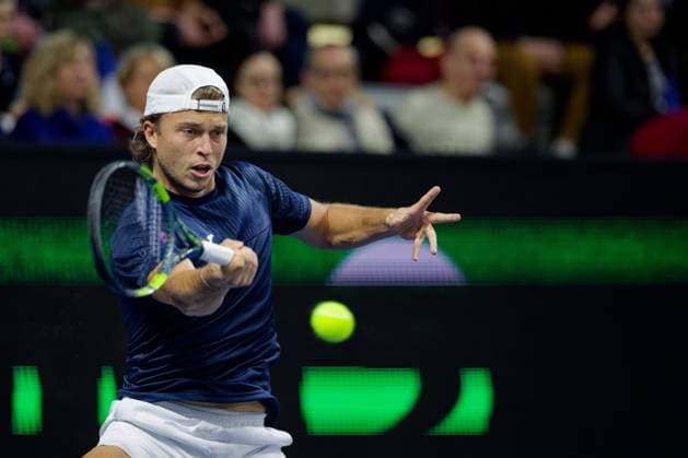 Tennis Coupe Davis - France - Slovaquie au Portel PHOTOPQR VOIX DU NORD JOHAN BEN AZZOUZ ; 07 02 2026 ; Le Portel, le 7 fevrier 2026. Tennis Coupe Davis (premier tour) - France - Slovaquie au chaudron au Portel. Alexandre Muller. PHOTO JOHAN BEN AZZOUZ LA VOIX DU NORD - Le Portel, France, feb 7th 2026. Davis Cup : Francs vs Slovakia - Nord France  Copyright: xPHOTOPQR VOIXxDUxNORD MAXPPPxJOHANxBENxAZZOUZx 20260207VDN5031 20260207VDN5031