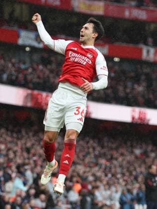 Martin Zubimendi of Arsenal celebrates scoring a goal to make the score 1-0 Arsenal v Sunderland, Premier League, Football, Emirates Stadium, London, UK - 07 Feb 2026London Emirates Stadium United Kingdom EDITORIAL USE ONLY No use with unauthorised audio, video, data, fixture lists, club league logos or live services. Online in-match use limited to 120 images, no video emulation. No use in betting, games or single club league player publications. Copyright: xKieranxMcManus Shutterstockx 16524338x