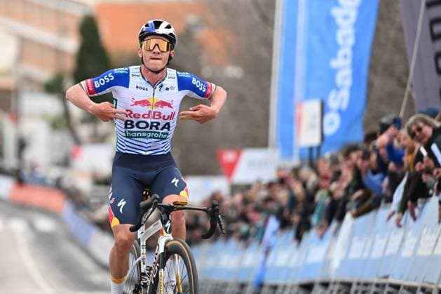 Tour of Valencia 2026 Stage 4 TEULADA MORAIRA, SPAIN - FEBRUARY 07 : Evenepoel Remco (BEL) of Red Bull BORA Hansgrohe celebrating his Victory during stage 4 of the 77th edition of Volta a la Comunitat Valenciana an UCI ProSeries 2.Pro cycling road race stage for Men Elite of 172.2 km with start in La Nucia and finish in Teulada Moraira on February 7, 2026 in Teulada Moraira, Spain, 07 02 2026 Teulada Moraira Spain  Copyright: xVincentxKalutx