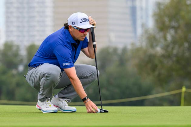 QATAR MASTERS 2026- THIRD ROUND Ewen Ferguson of Scotland lines up on the 5th green during the third round of the Qatar Masters 2026 golf tournament at the Doha Golf Club in Doha, Qatar, on February 7, 2026 DOHA Qatar Copyright: xNOUSHADx