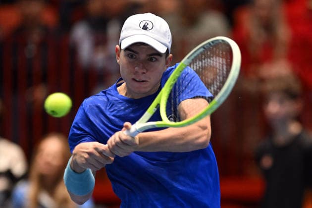 February 7, 2026, Jihlava, Czech Republic: DALIBOR SVRCINA of Czech Republic in action during the 2026 Davis Cup Qualifiers between the Czech Republic and Sweden in Jihlava, Czech Republic. Dalibor Svrcina won 6:1 and 6:3. Jihlava Czech Republic - ZUMAr156 20260207_aap_r156_029 Copyright: xSlavekxRutax