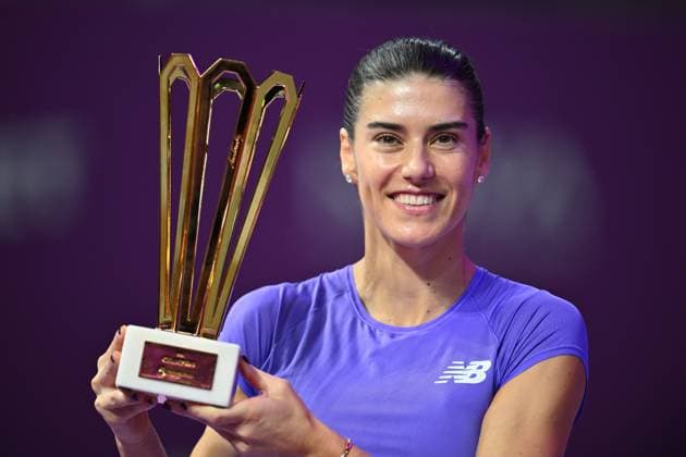 Sorana Cirstea of Romania poses with the trophy after the game against Emma Raducanu of Great Britain during the Transylvania Open 2026 final, a WTA250 Tournament, at BT Arena, in Cluj-Napoca, Romania, February 07, 2025. Transylvania Open 2026 - WTA, Tennis Damen 250 Tournament - Double FinalCluj Napoca Romania  Copyright: xAlexxNicodim Shutterstockx 16526889gg