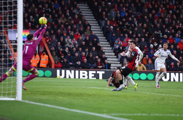 Bournemouth, England, 7th February 2026. Matty Cash of Aston Villa has this shot saved by Djordje Petrovic of Bournemouth during the AFC Bournemouth vs Aston Villa Premier League match at the Vitality Stadium, Bournemouth. Picture credit should read: Paul Terry Sportimage EDITORIAL USE ONLY. No use with unauthorised audio, video, data, fixture lists, club league logos or live services. Online in-match use limited to 120 images, no video emulation. No use in betting, games or single club league player publications. SPI_025_PT_Bournemouth_Villa SPI-4512-0025