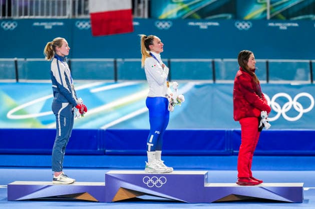 2026-02-07 - Milano Cortina 2026 Winter Olympics 3000m Women MILAN, ITALY - FEBRUARY 7: Ragne Wiklund of Norway, Francesca Lollobrigida of Italy, Valerie Maltais of Canada during the Milano Cortina 2026 Winter Olympics at the Milano Speed skating, Eisschnelllauf Arena on February 7, 2026 in Milan, Italy Milan Milano Speed Skating Arena Italy Content not available for redistribution in The Netherlands directly or indirectly through any third parties. Copyright: xAndrexWeeningx