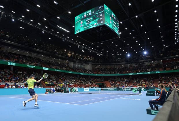 Olle Wallin of Sweden in action during the qualification duel of tennis Davis Cup: Czechia vs Sweden in Jihlava, Czech Republic, February 7, 2026. (CTKxPhoto LiborxPlihal) CTKPhotoP2026020705263  CTKPhotoP2026020705263