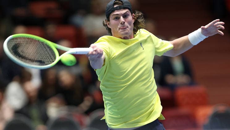 Olle Wallin of Sweden in action during the qualification duel of tennis Davis Cup: Czechia vs Sweden in Jihlava, Czech Republic, February 7, 2026. (CTKxPhoto LiborxPlihal) CTKPhotoP2026020705335  CTKPhotoP2026020705335