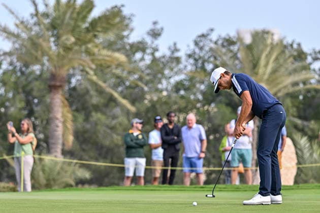 QATAR MASTERS 2026- THIRD ROUND Daniel Hillier of New Zealand plays his approach shot on the the 8th hole during the third round of the Qatar Masters 2026 golf tournament at the Doha Golf Club in Doha, Qatar, on February 7, 2026 DOHA Qatar Copyright: xNOUSHADx