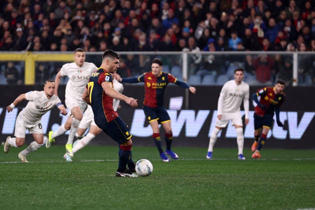 Ruslan Malinovskyi (Genoa Cfc) scores his team s first goal, Serie A, Genoa CFC v SSC Napoli , Stadio Luigi Ferraris, February 7, 2026, Genova, Italy.