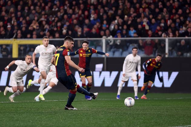 Ruslan Malinovskyi (Genoa Cfc) scores his team s first goal, Serie A, Genoa CFC v SSC Napoli , Stadio Luigi Ferraris, February 7, 2026, Genova, Italy.