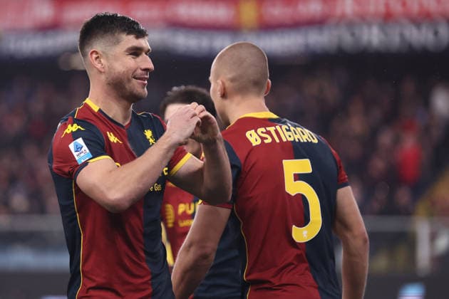 Ruslan Malinovskyi (Genoa Cfc) celebrates after scoring his team s first goal, Serie A, Genoa CFC v SSC Napoli , Stadio Luigi Ferraris, February 7, 2026, Genova, Italy.